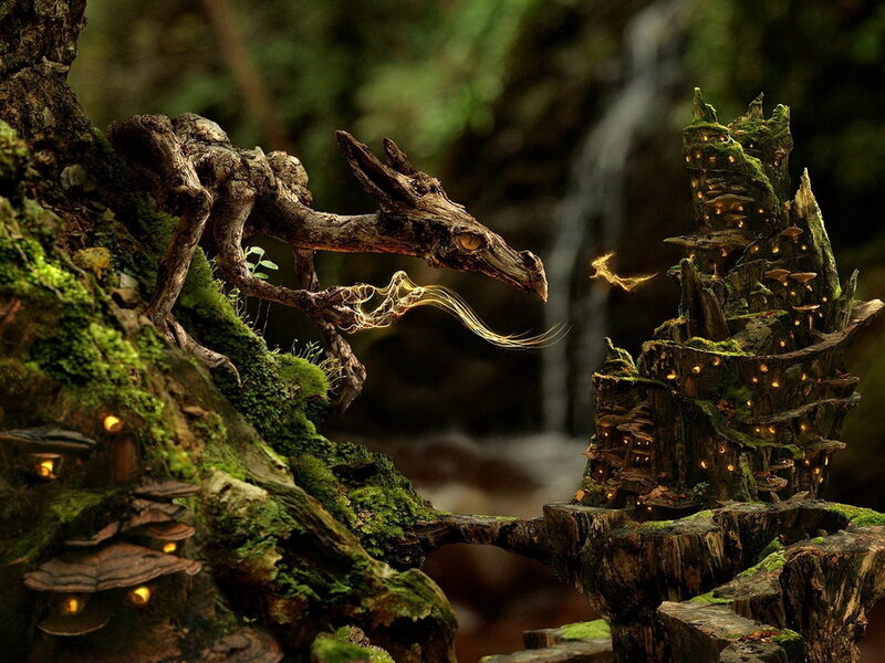 Mossy dragon in forest