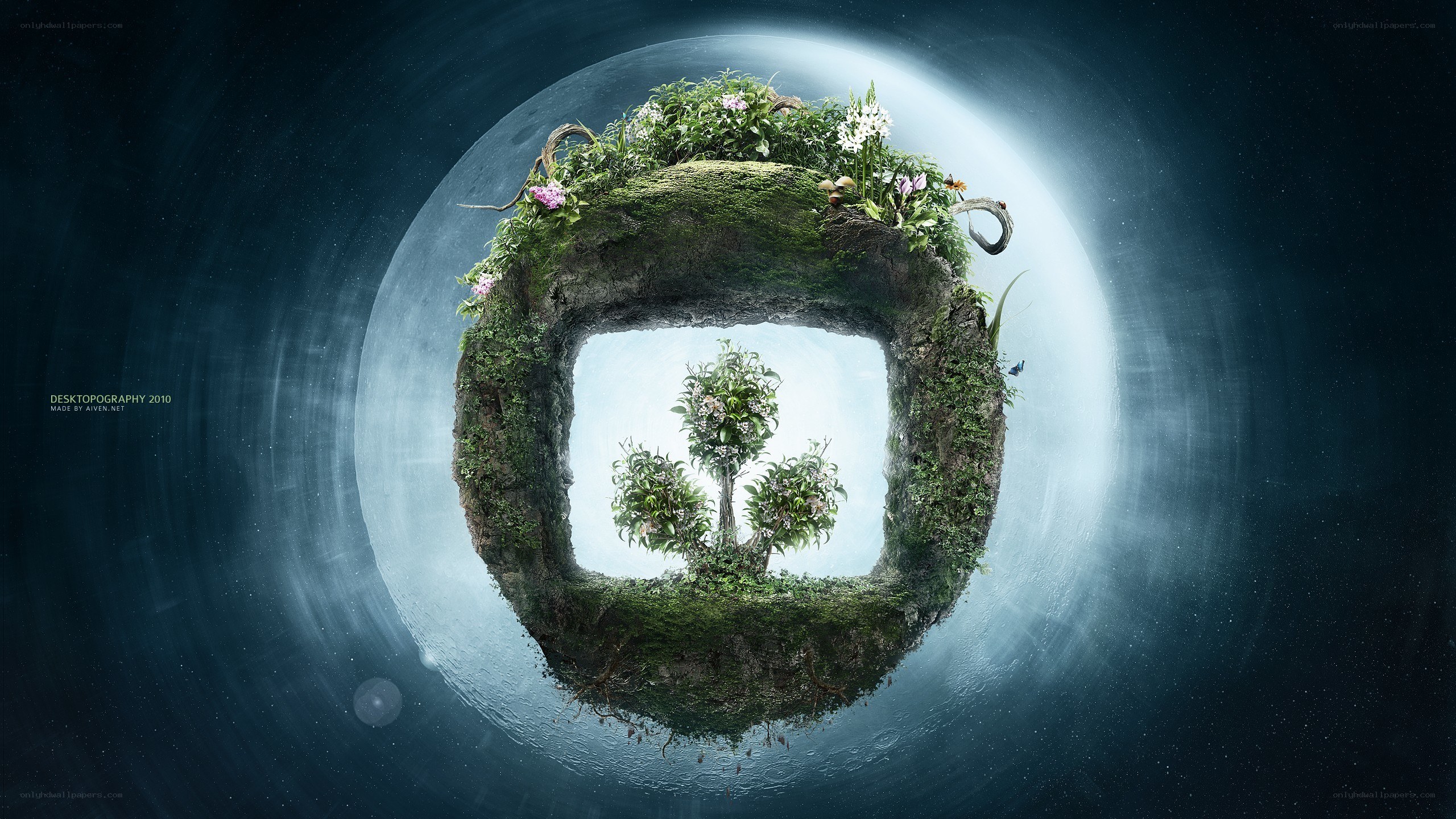 Mossy planet with flowers