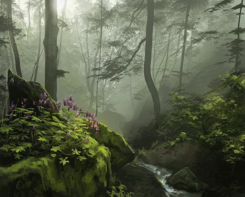Mossy Rock with Flowers