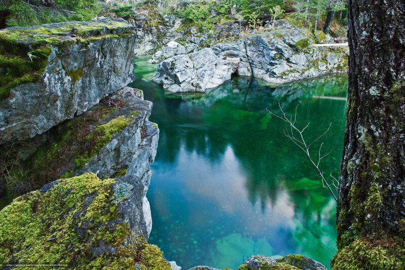 Mossy rocks and clear water