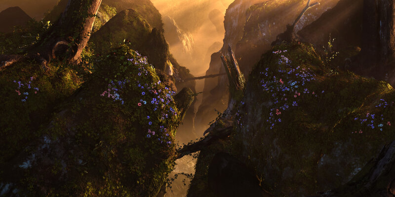 Mossy Rocks with Flowers — Green