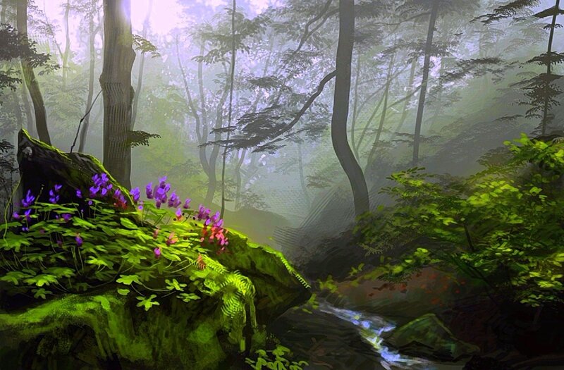 Mossy Rocks with Flowers