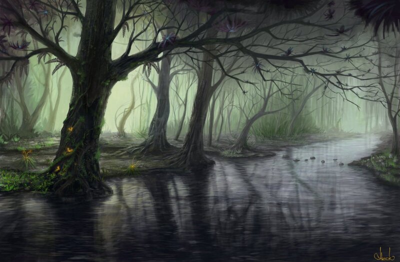 Mossy Trees in Swamp