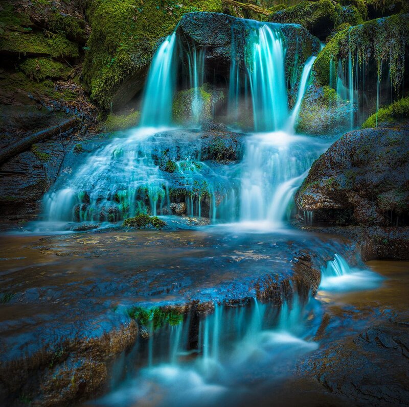 Mossy Waterfall — Blue, Serene