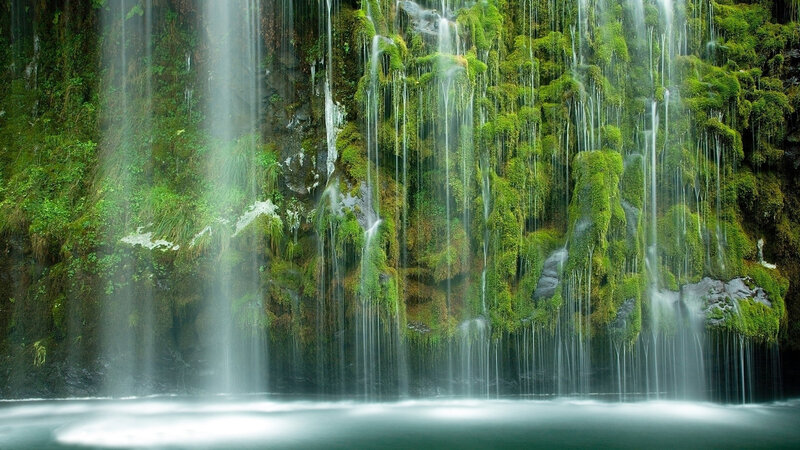 Mossy waterfall cascade