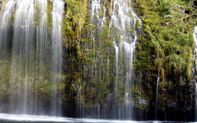 Mossy waterfall cascade