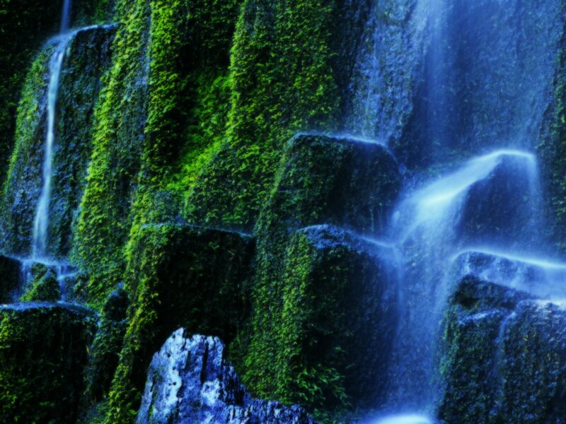 Mossy waterfall cascade