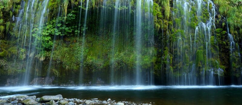 Mossy waterfall cascade