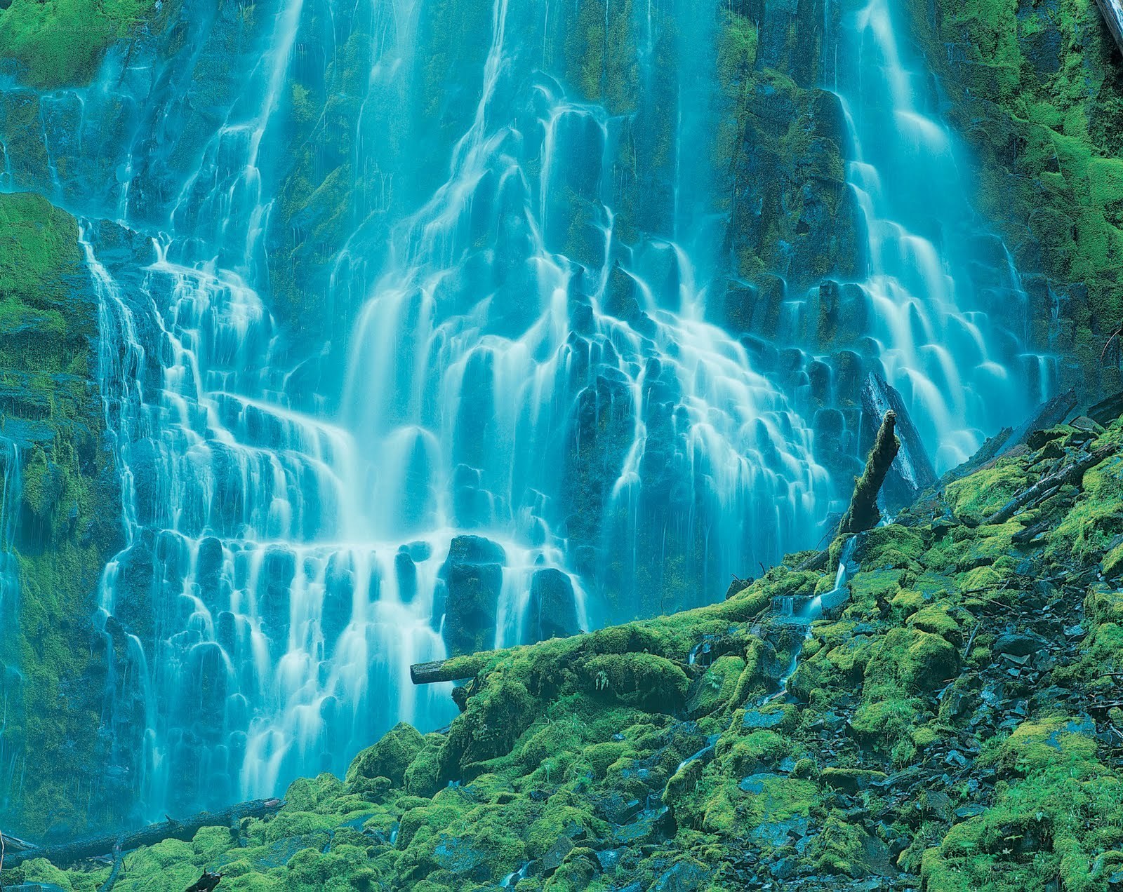Mossy waterfall cascade