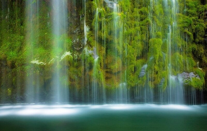 Mossy waterfall cascade