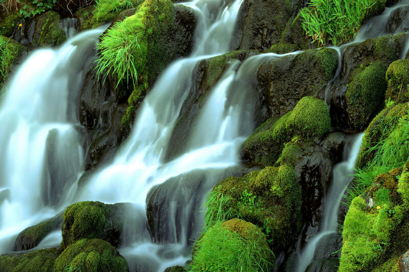 Mossy waterfall cascade