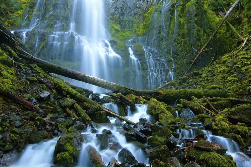 Mossy Waterfall Cascade — Green, Serene, Photograph, Moss, Rocks
