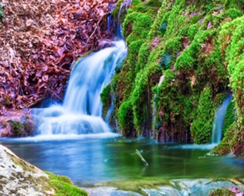 Mossy Waterfall — Green, Serene, Autumn