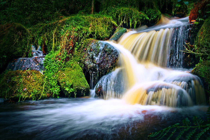 Mossy Waterfall — Green, Serene, Photograph, Rocks