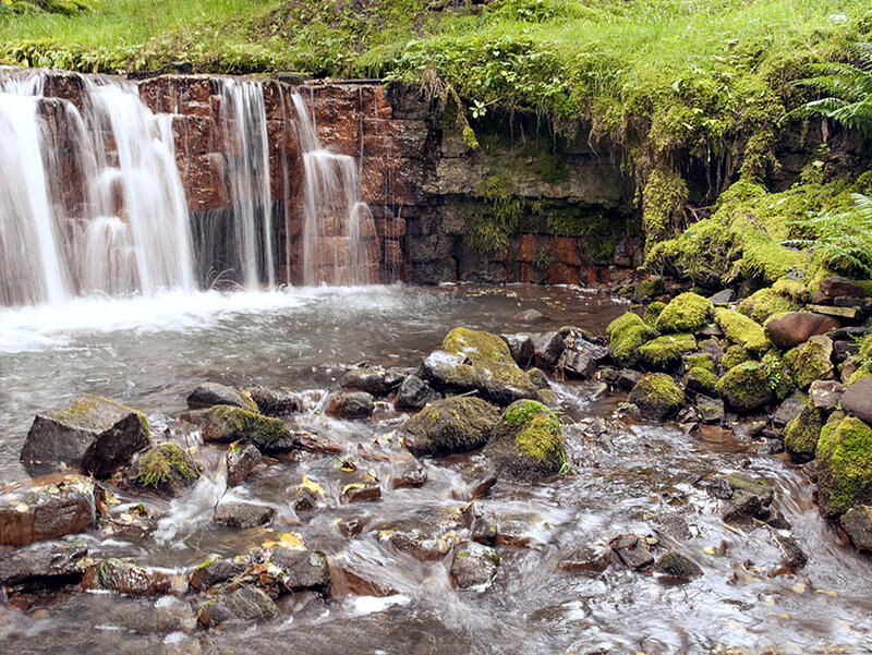 Mossy Waterfall — Green, Serene, Spring, Photograph, Stream