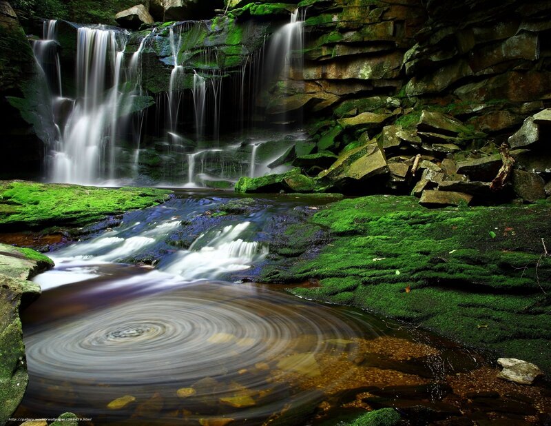 Mossy waterfall in forest