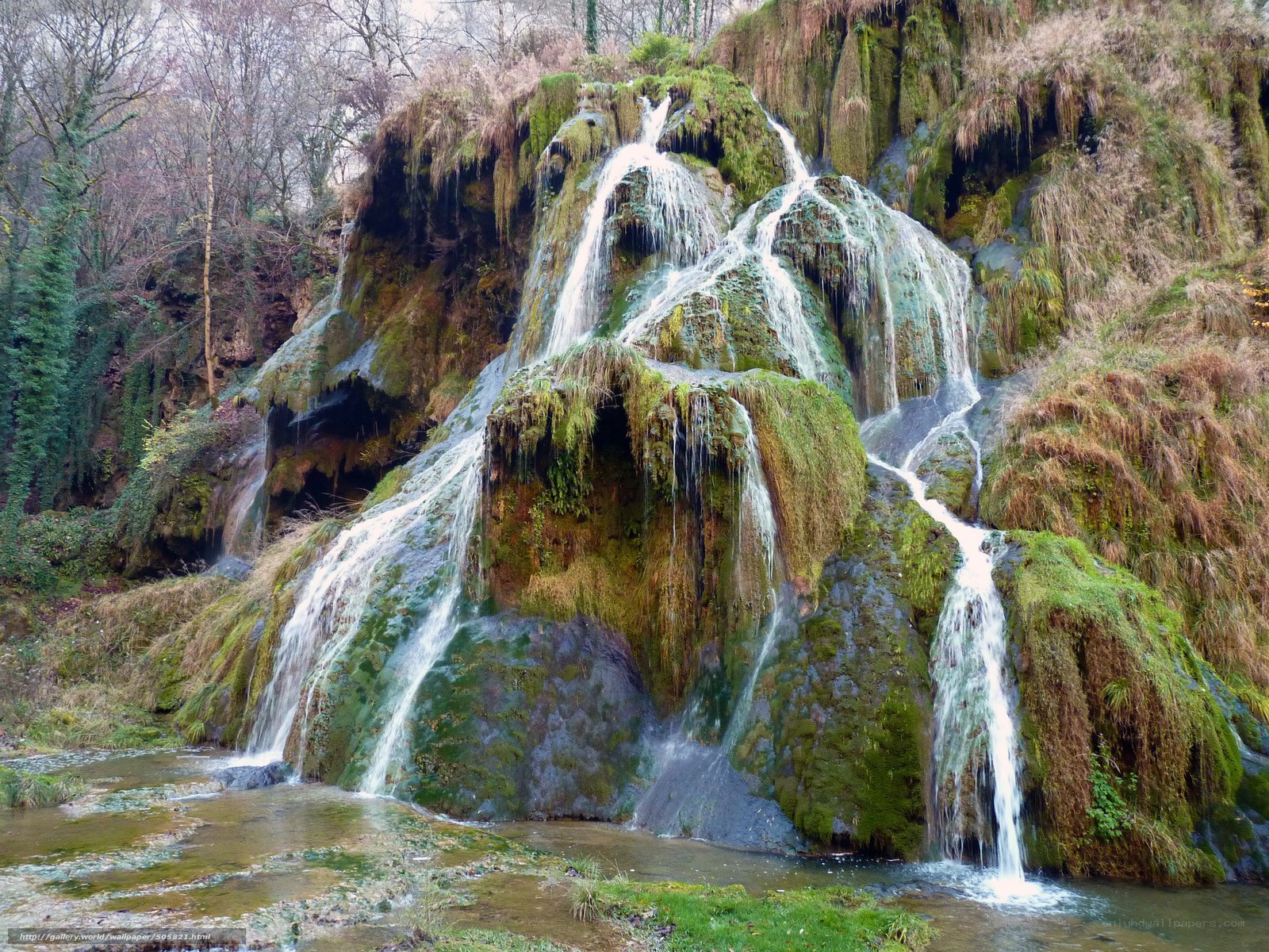Mossy waterfall in forest
