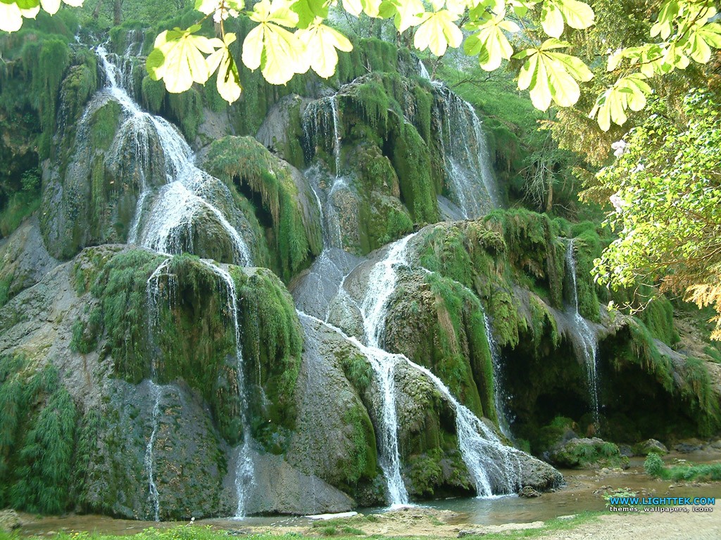 Mossy waterfall in forest