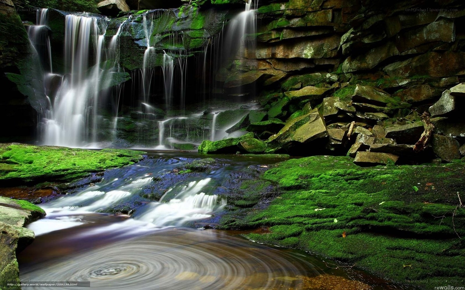 Mossy waterfall in forest