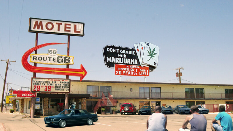 Motel with Marijuana Sign
