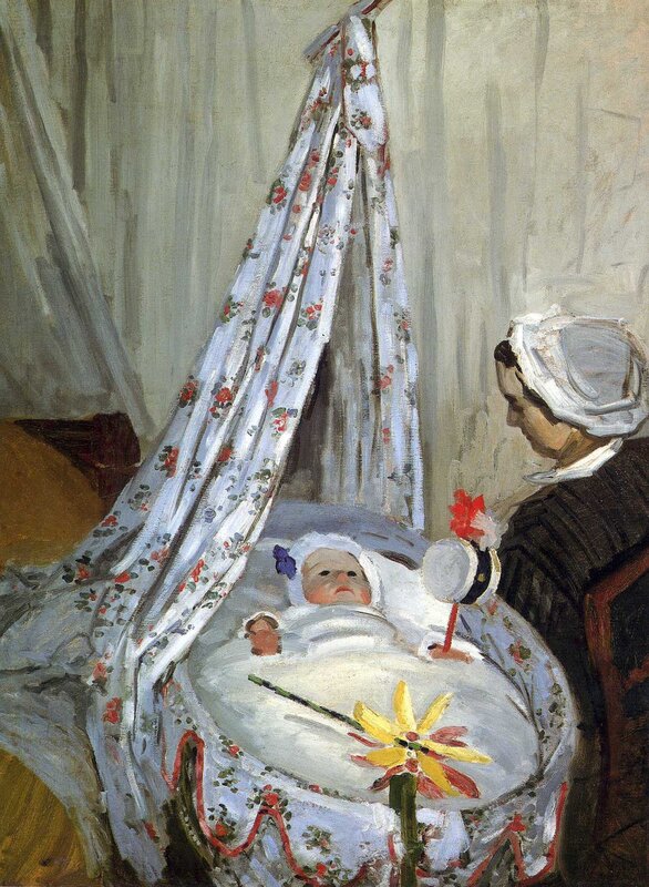 Mother and baby in a cradle