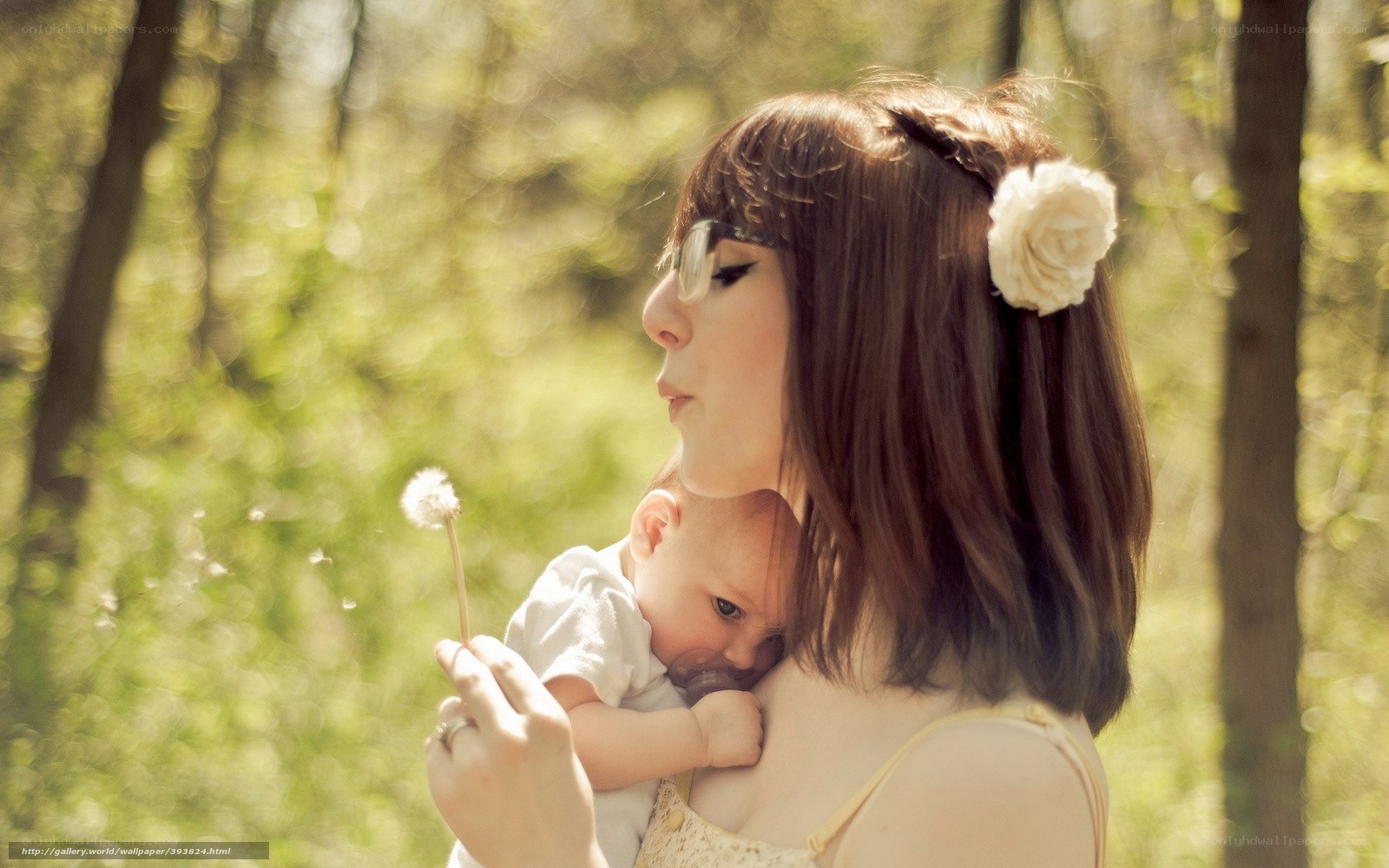 Mother and baby in forest