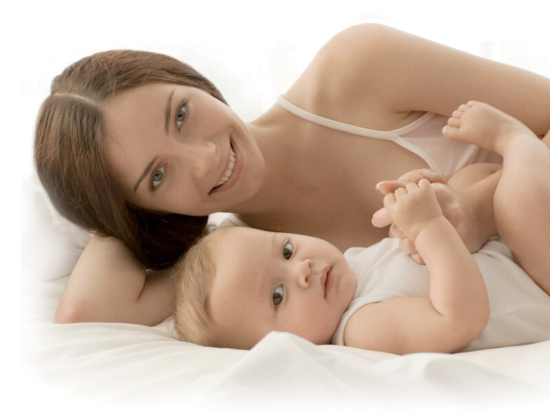 Mother and Baby Lying — White
