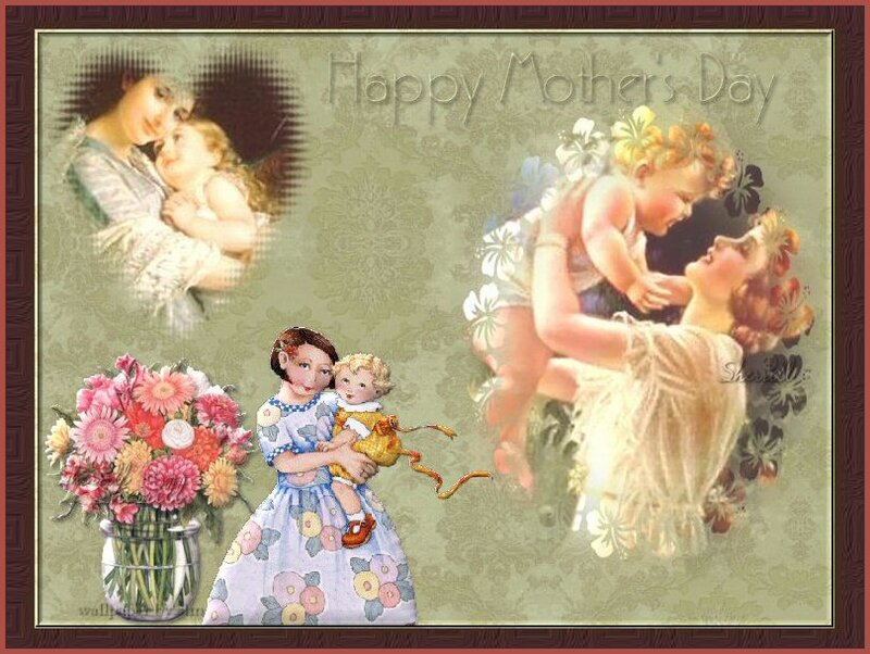 Mother and Child Collage — Green