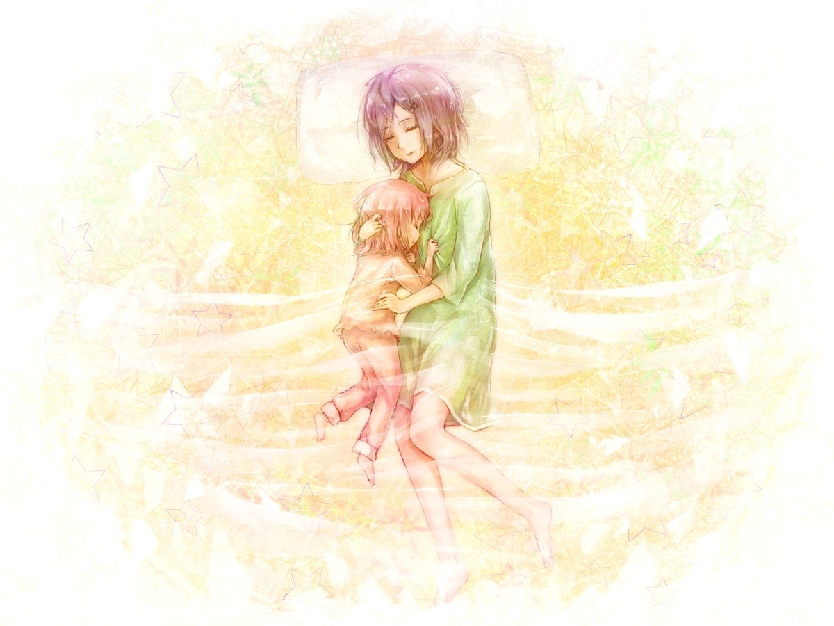 Mother and child hugging