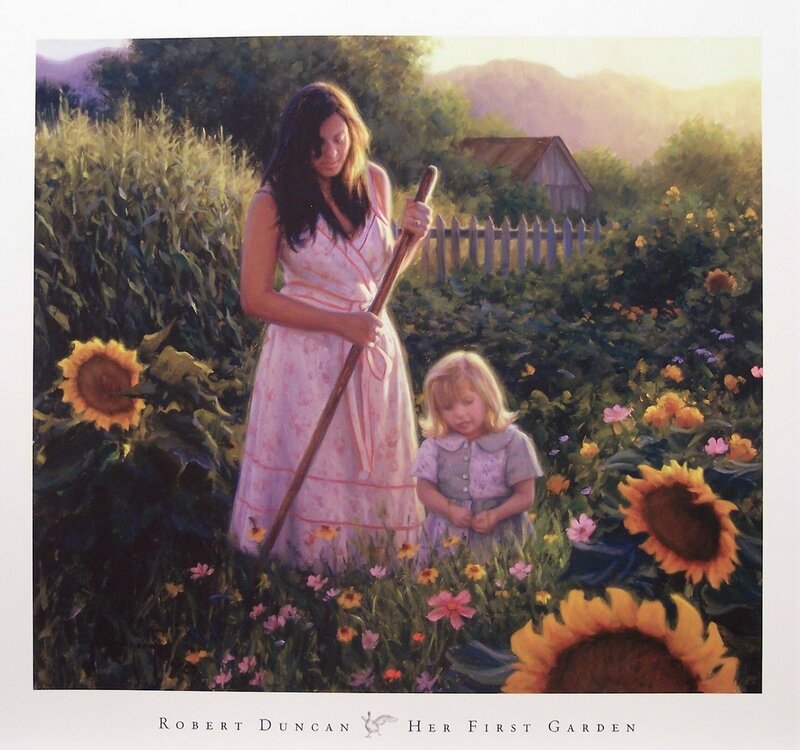 Mother and child in a garden