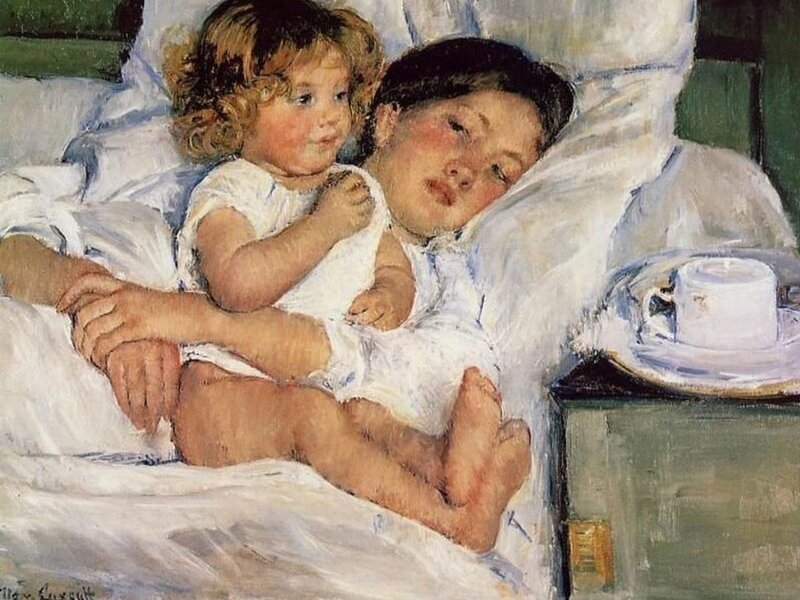 Mother and child in bed