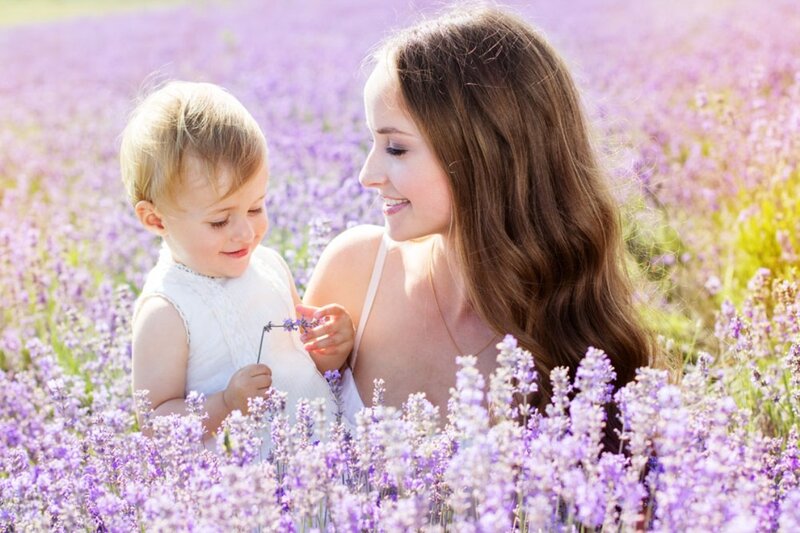 Mother and Child in Field — Purple