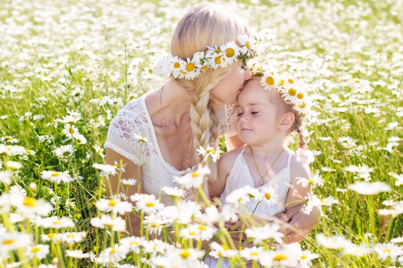 Mother and Child in Field — White