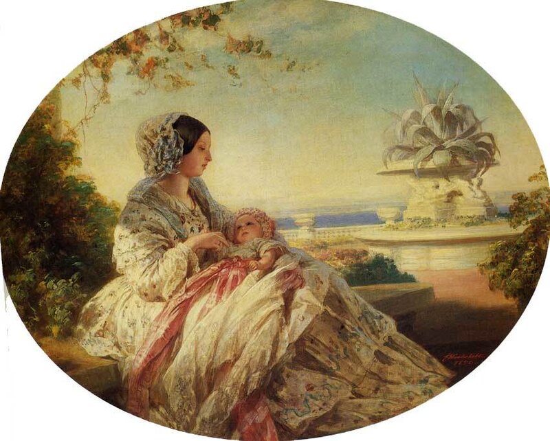 Mother and child in garden