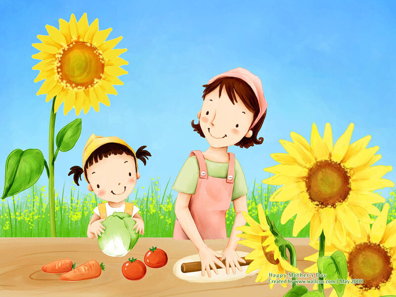 Mother and Child in Garden — Yellow
