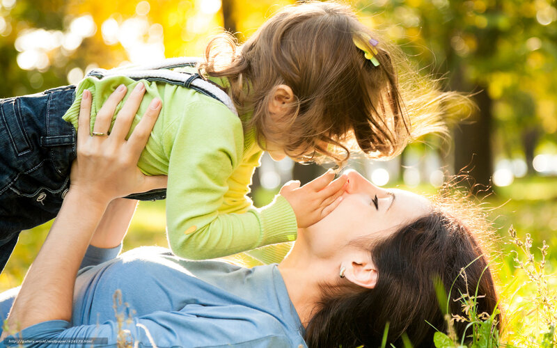 Mother and Child Playing — Green, Playful