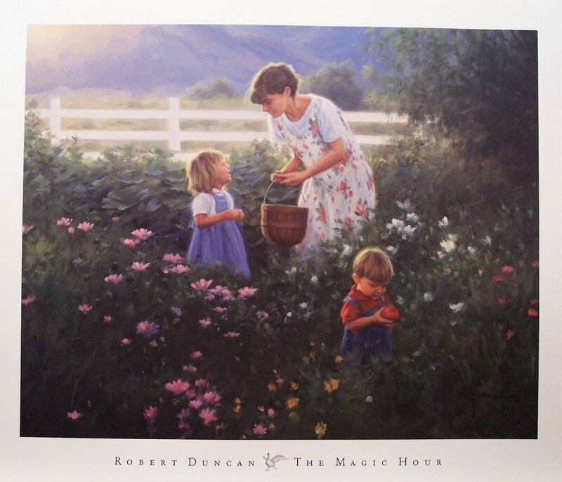 Mother and children in a garden