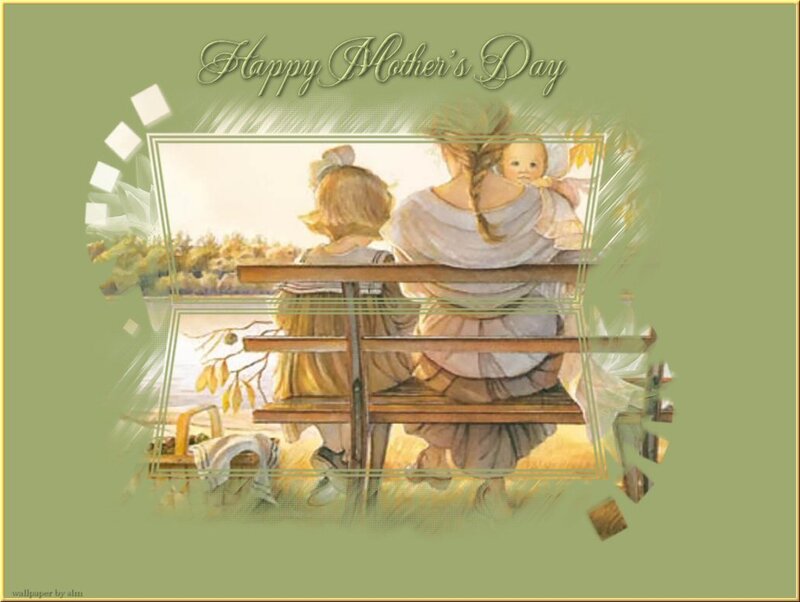 Mother and children on bench