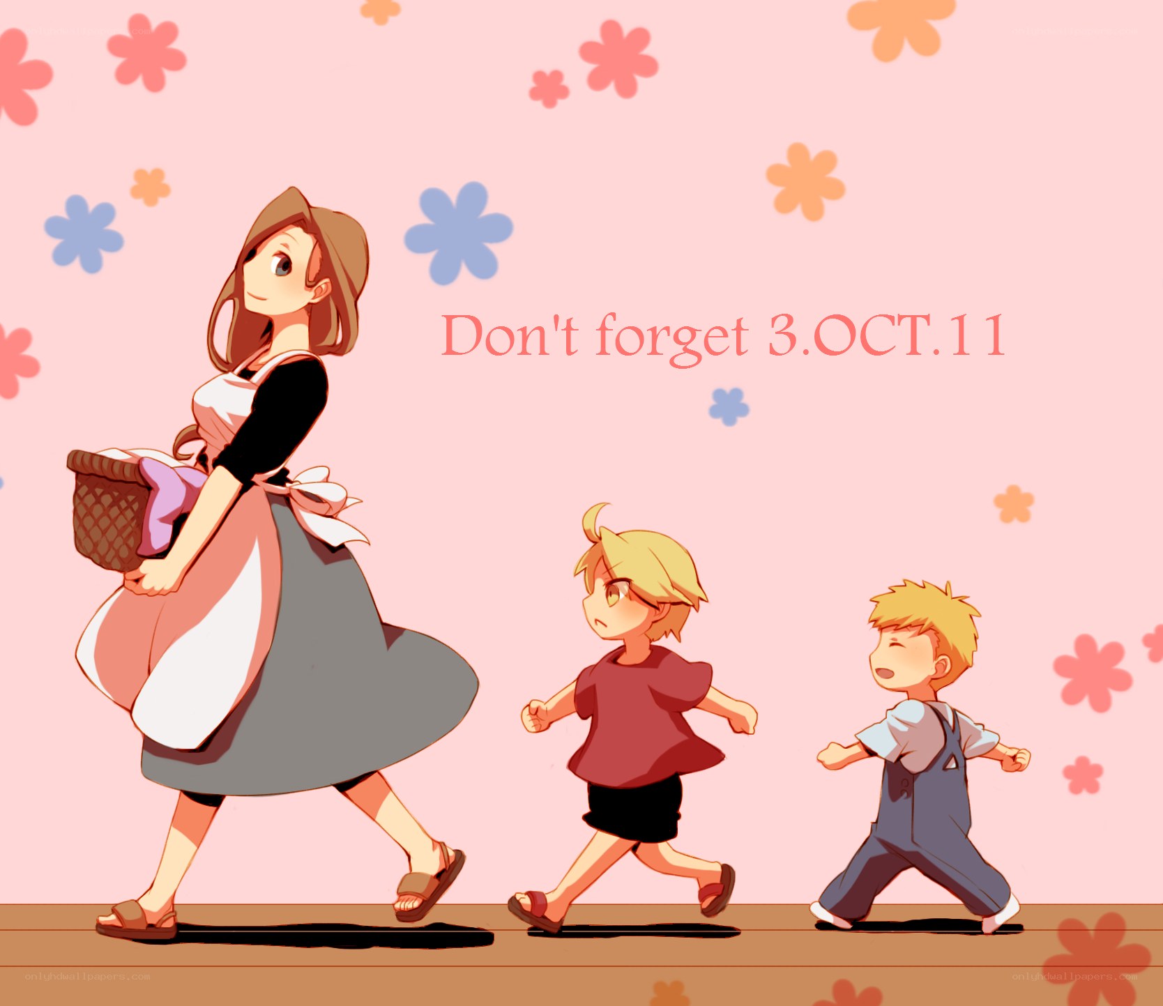 Mother and children walking