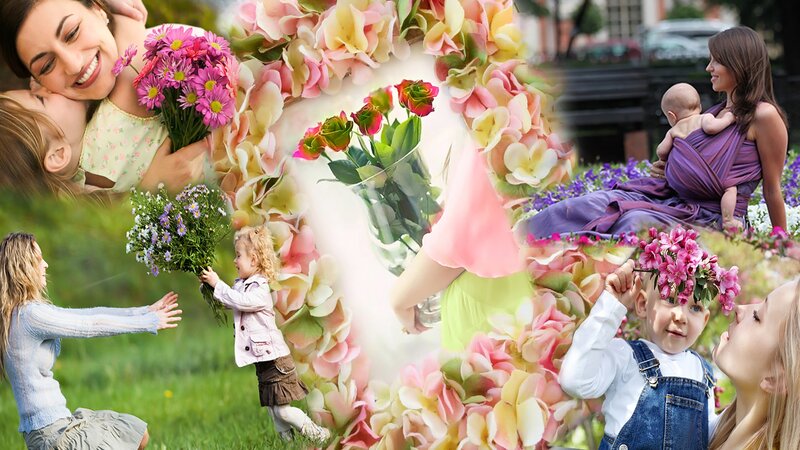 Mother and Children with Flowers