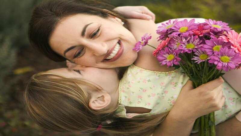 Mother and Daughter Hugging — Purple, Affectionate