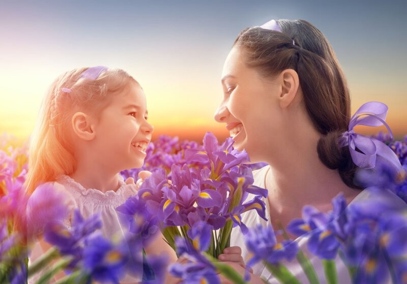 Mother and Daughter in Field — Purple