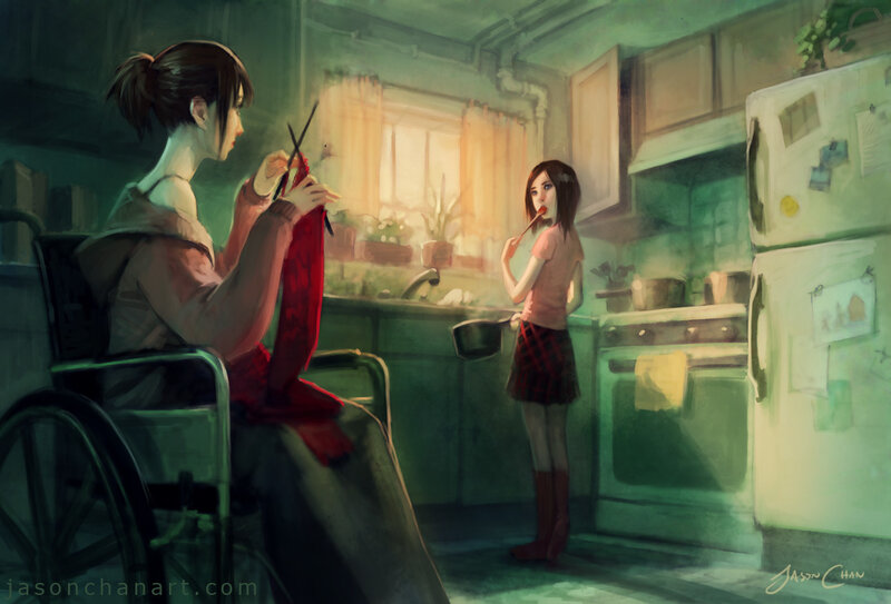Mother and daughter in kitchen