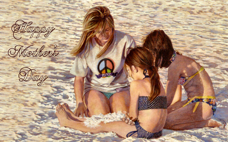Mother and Daughters at Beach