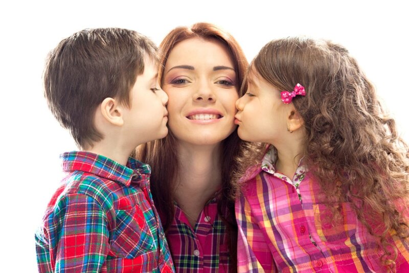 Mother and Two Children — Pink