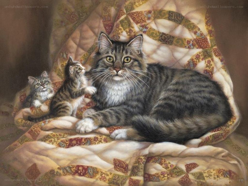 Mother cat with kittens