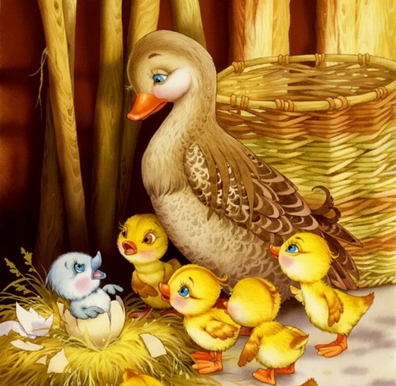 Mother Duck with Ducklings — Yellow