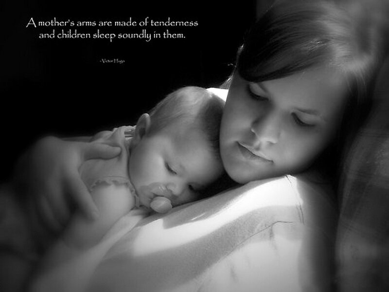 Mother Holding Baby — Black, Serene