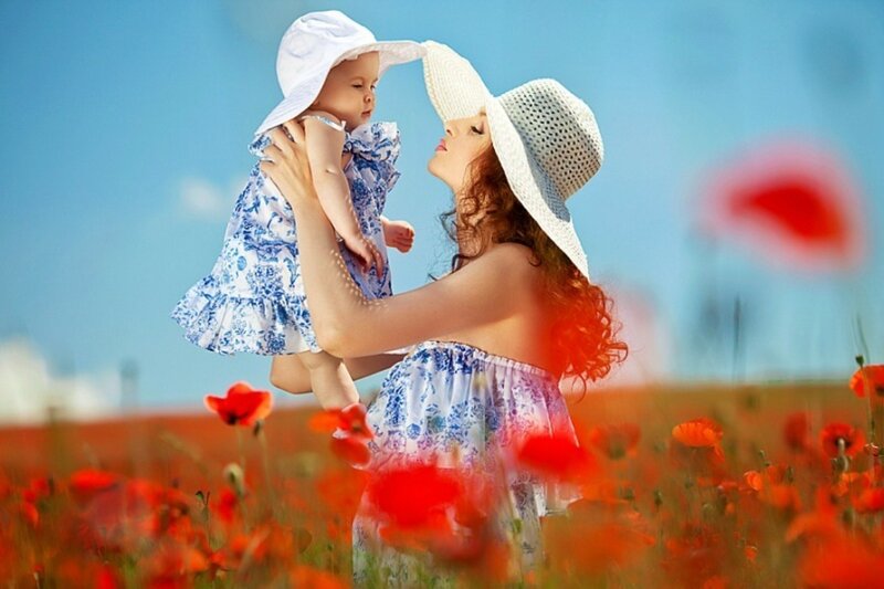 Mother Holding Baby — Red