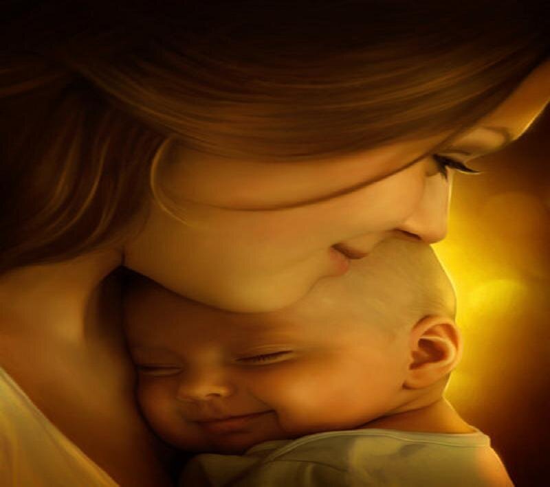 Mother Holding Baby — Yellow